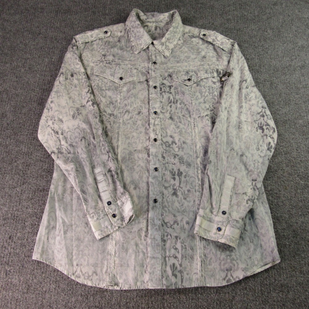 Soho Shirt Womens XL Grey Damask Print Embroidered Bohemian Western Snap No Size